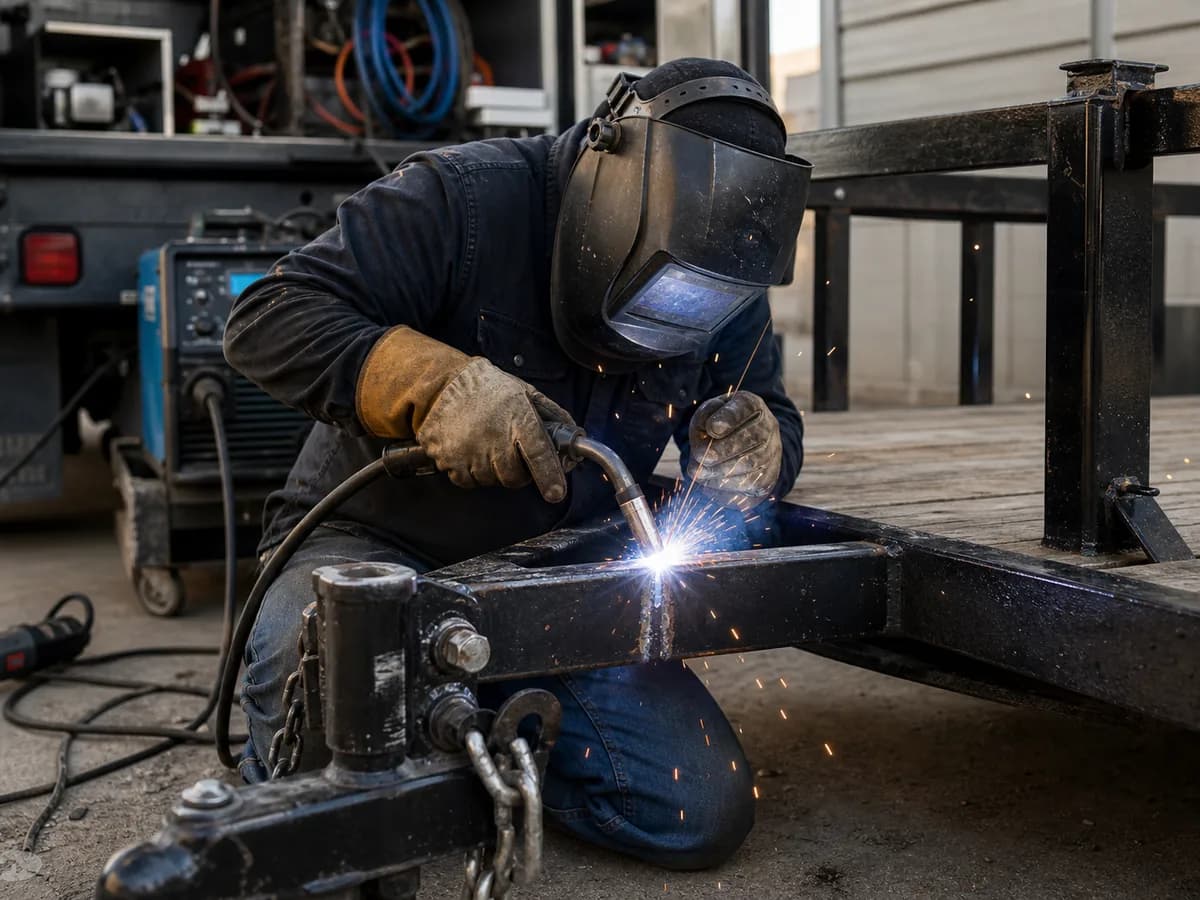 Close-up welding repair with sparks
